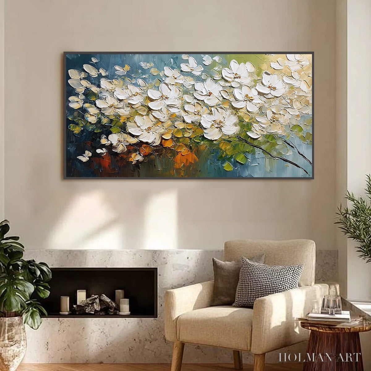 HOLMAN ART Ivory Bloom – Textured White Floral Impasto Oil Paintinga - image 2