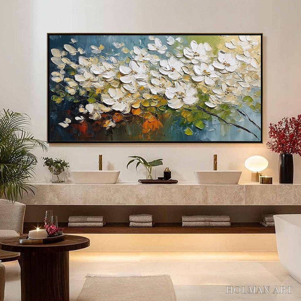 HOLMAN ART Ivory Bloom – Textured White Floral Impasto Oil Paintinga - image 4