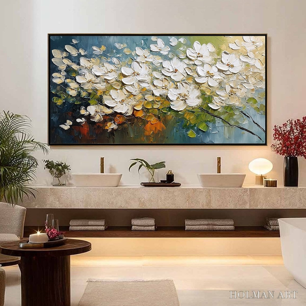 HOLMAN ART Ivory Bloom – Textured White Floral Impasto Oil Paintinga - image 4