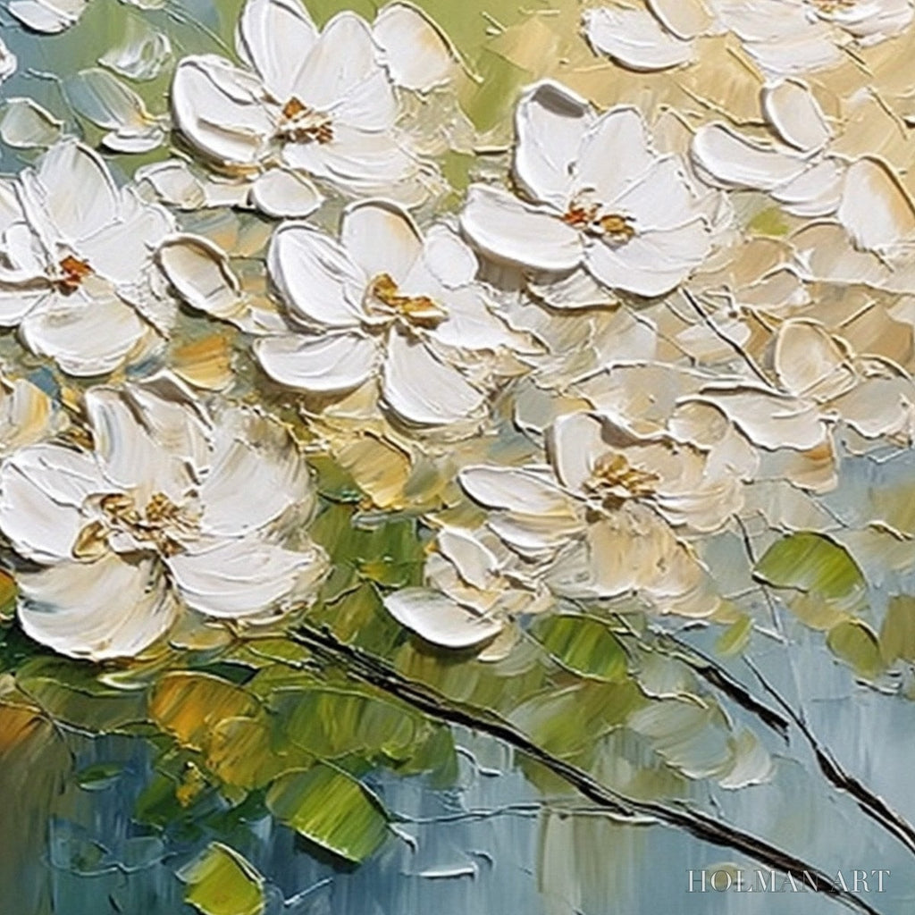 HOLMAN ART Ivory Bloom – Textured White Floral Impasto Oil Paintinga - image 5