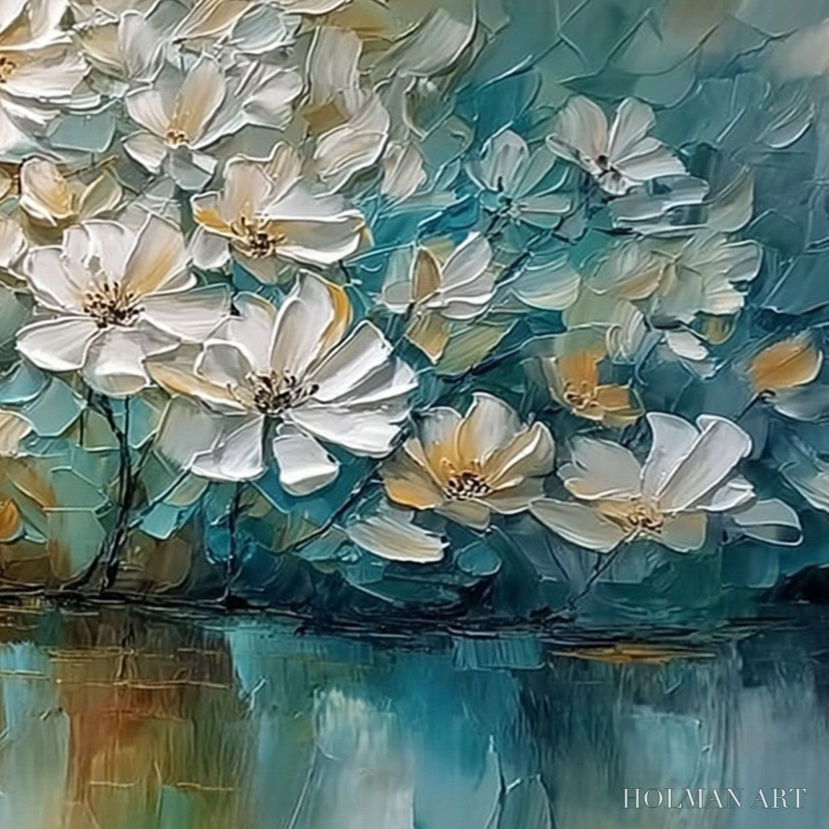 HOLMAN ART Serene Blooms – Textured Floral Landscape Impasto Oil Painting - image 3