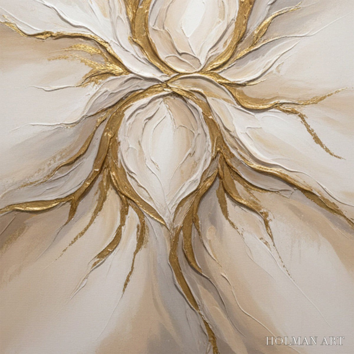 HOLMAN ART Ethereal Bloom – Textured Gold & White Abstract Floral Painting - image 3