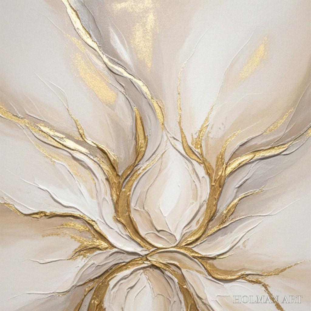 HOLMAN ART Ethereal Bloom – Textured Gold & White Abstract Floral Painting - image 5