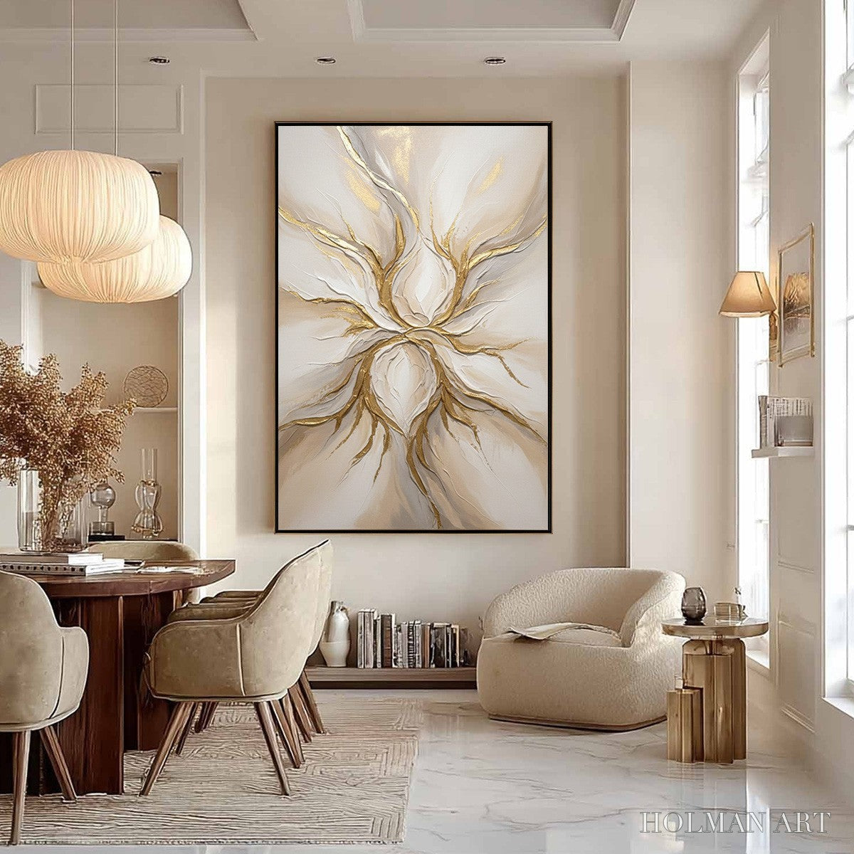 HOLMAN ART Ethereal Bloom – Textured Gold & White Abstract Floral Painting - image 6