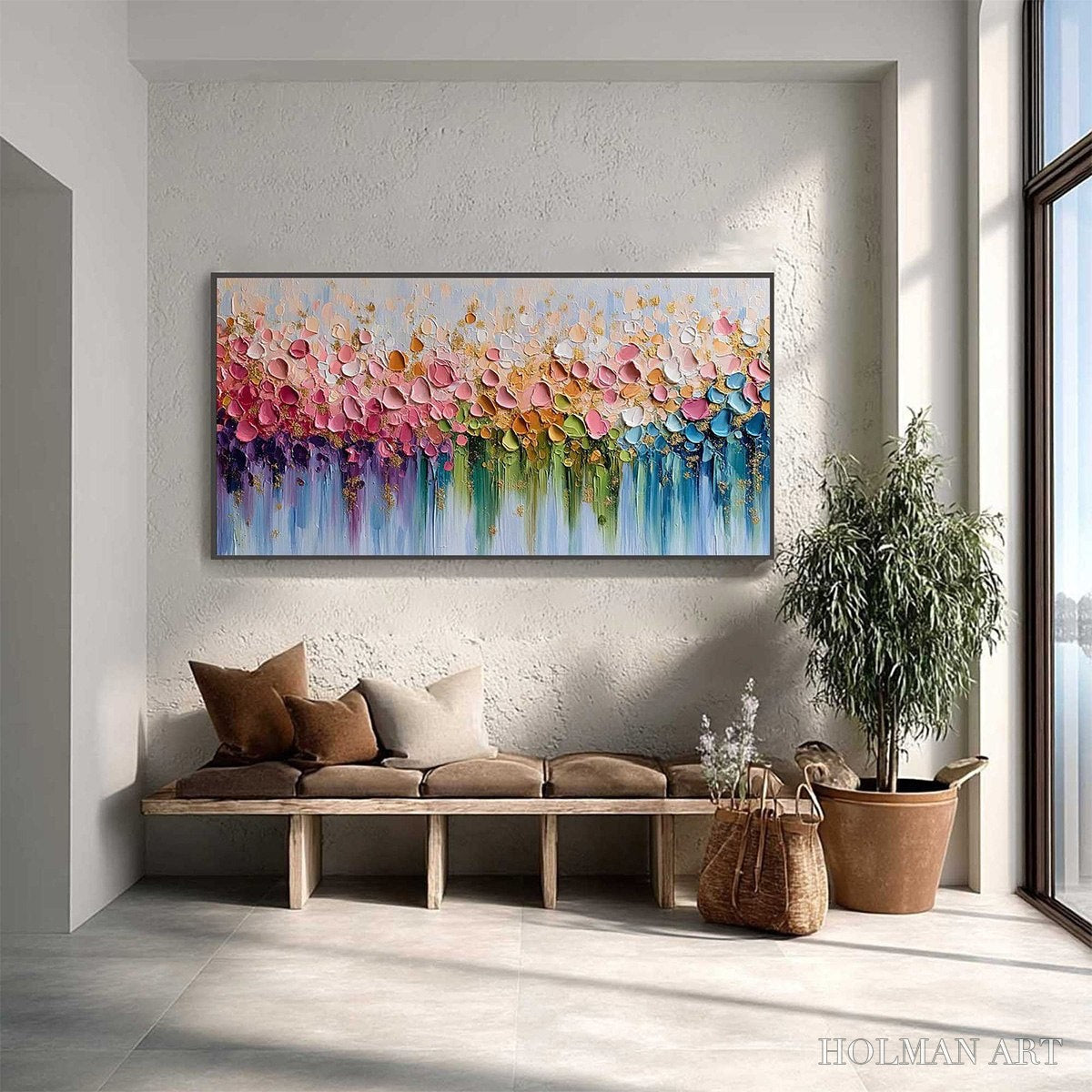 HOLMAN ART Chromatic Bloom – Colorful Abstract Floral Impasto Palette Knife Painting - image 4