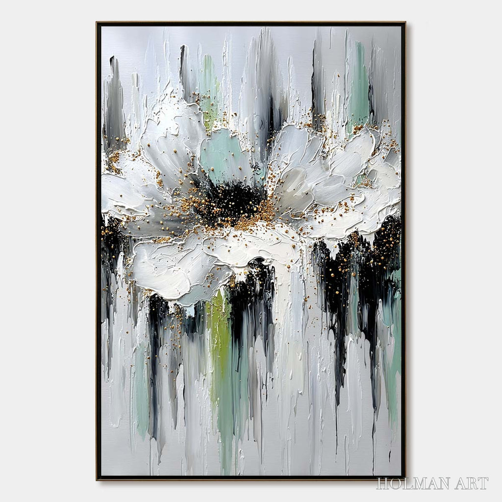 HOLMAN ART Celestial Bloom – Heavily Textured Abstract Floral Painting with Golden Accents - image 1