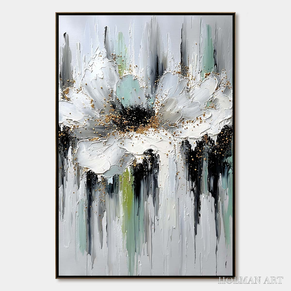 HOLMAN ART Celestial Bloom – Heavily Textured Abstract Floral Painting with Golden Accents - image 1