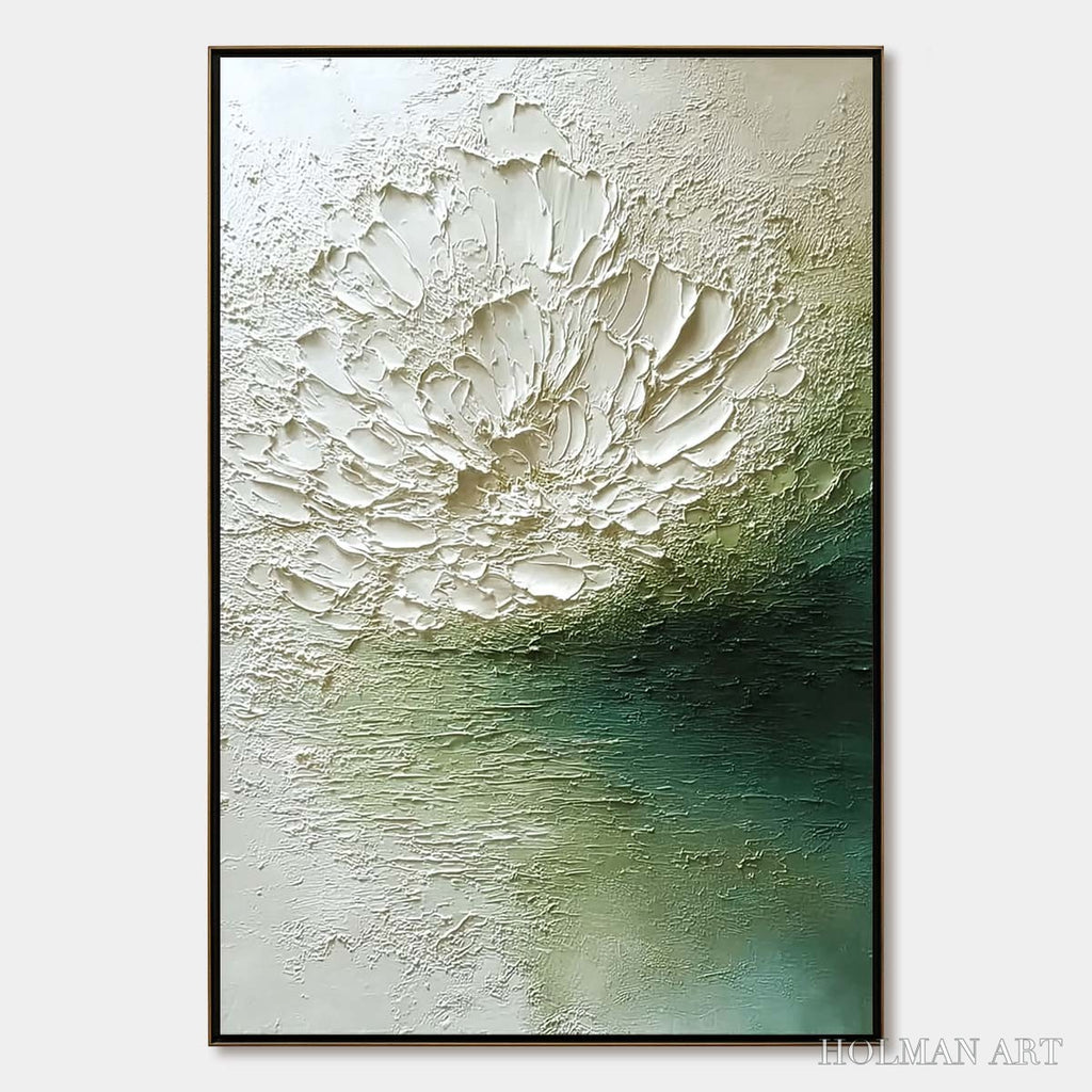 HOLMAN ART Emerald Bloom – Textured Wabi Sabi Floral Abstract - image 1