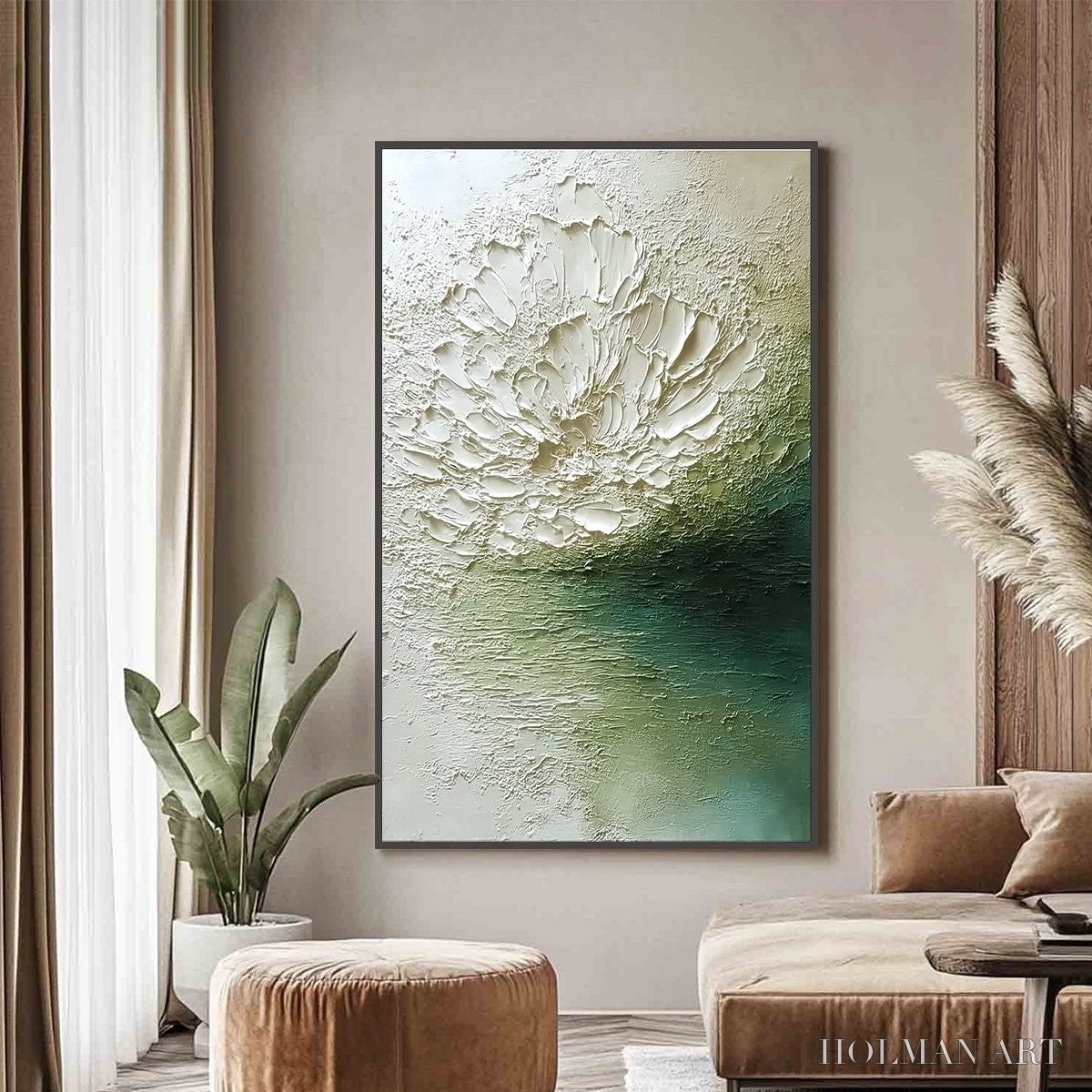 HOLMAN ART Emerald Bloom – Textured Wabi Sabi Floral Abstract - image 2