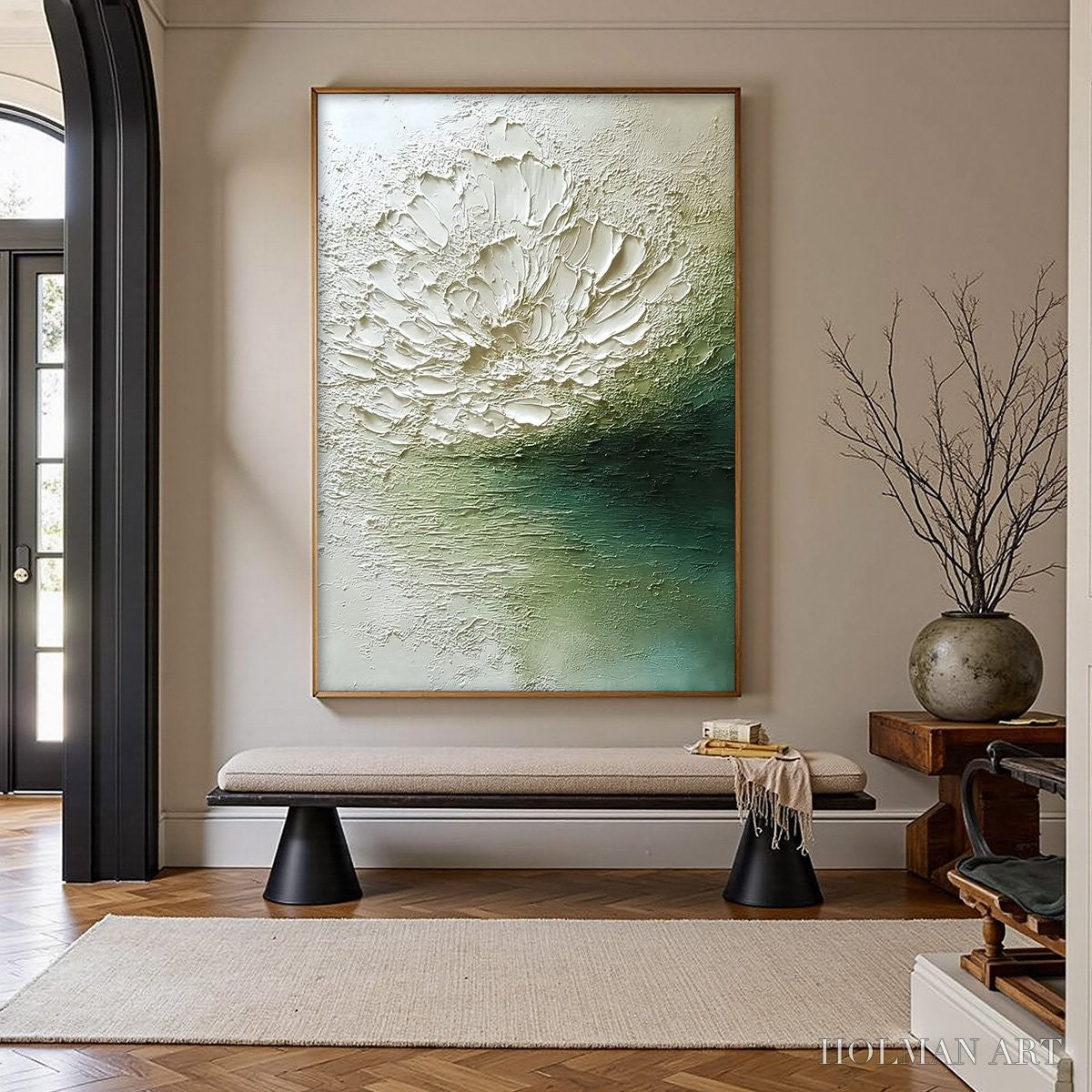 HOLMAN ART Emerald Bloom – Textured Wabi Sabi Floral Abstract - image 4