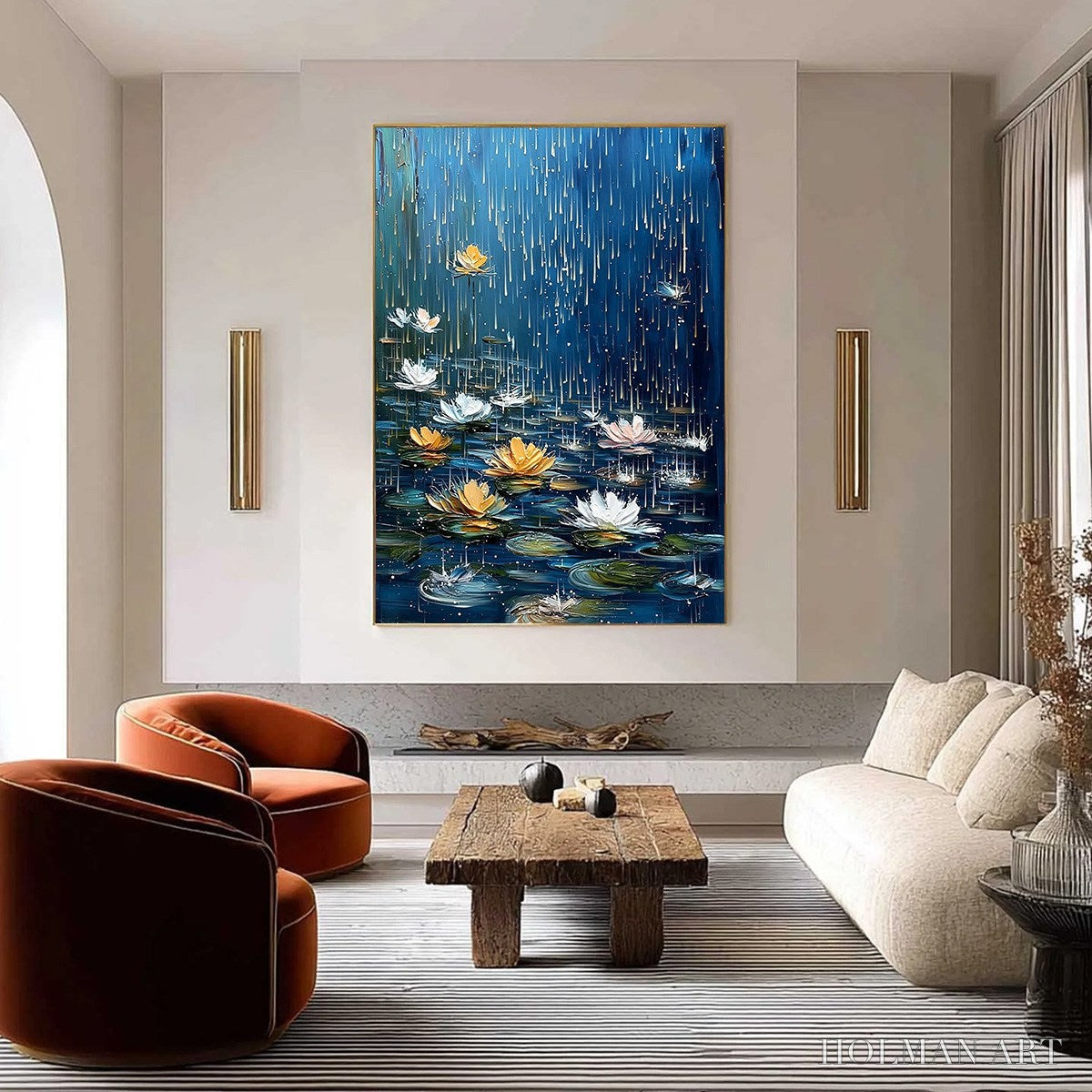 HOLMAN ART Celestial Rain – Textured Impasto Painting of Water Lilies in Rain - image 2