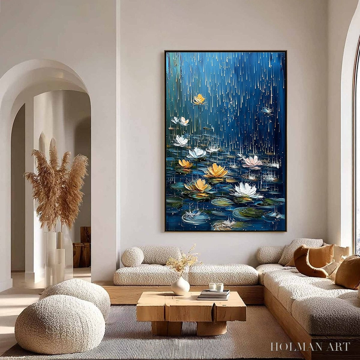 HOLMAN ART Celestial Rain – Textured Impasto Painting of Water Lilies in Rain - image 4