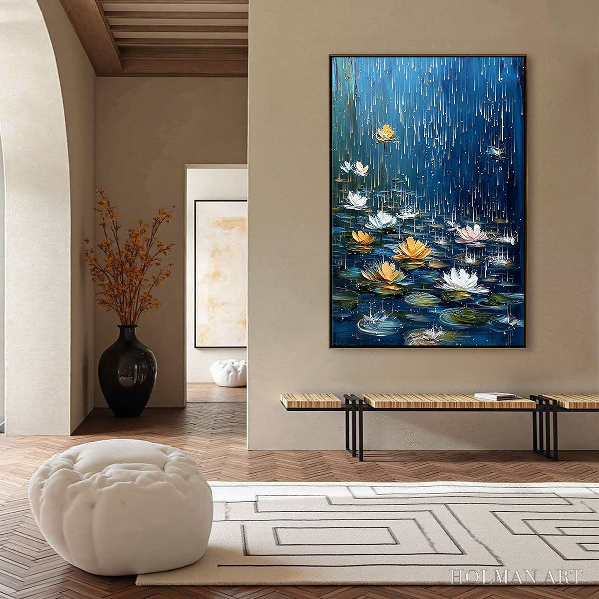 HOLMAN ART Celestial Rain – Textured Impasto Painting of Water Lilies in Rain - image 6
