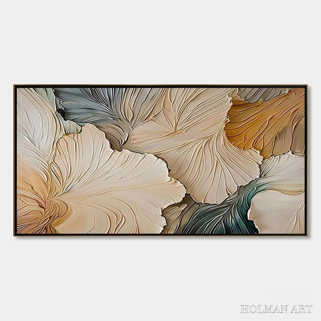 HOLMAN ART Petal Whispers – Textured Wabi Sabi Abstract Leaf Painting - image 1