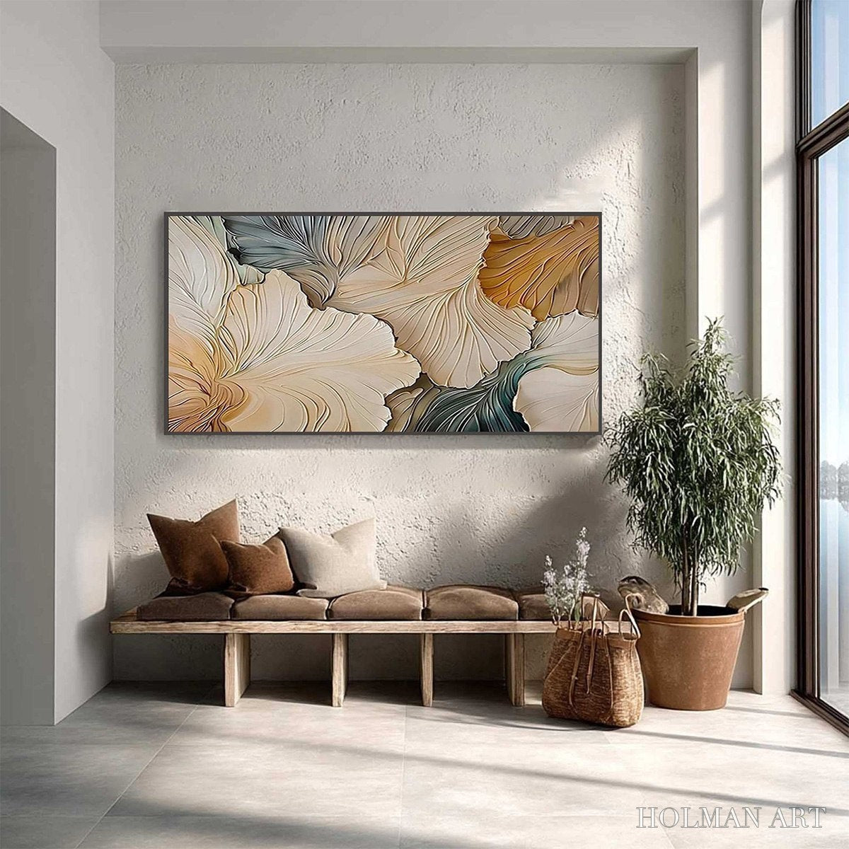 HOLMAN ART Petal Whispers – Textured Wabi Sabi Abstract Leaf Painting - image 4