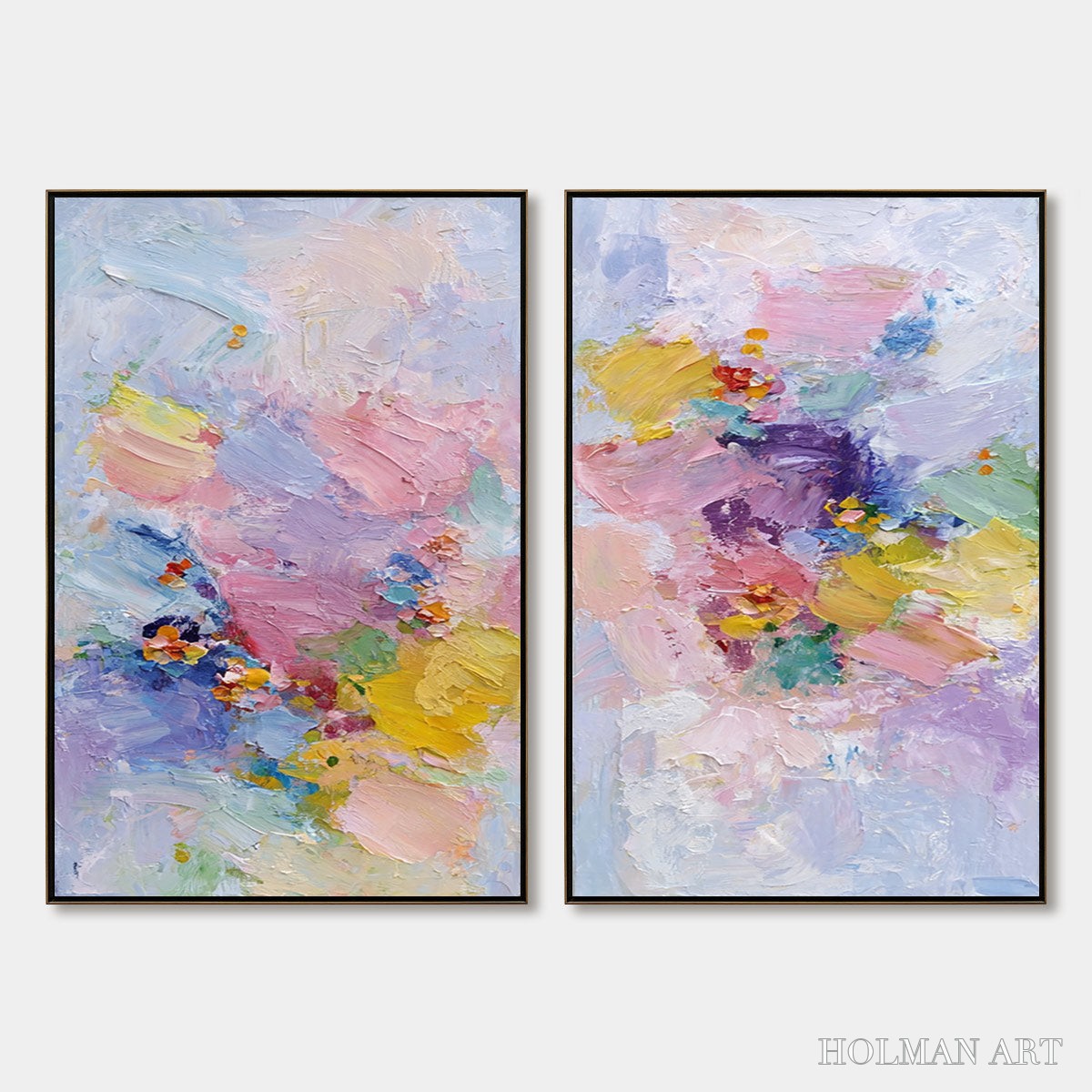 HOLMAN ART Garden Reverie – Colorful Abstract Floral Impasto Painting Set of 2 - image 1