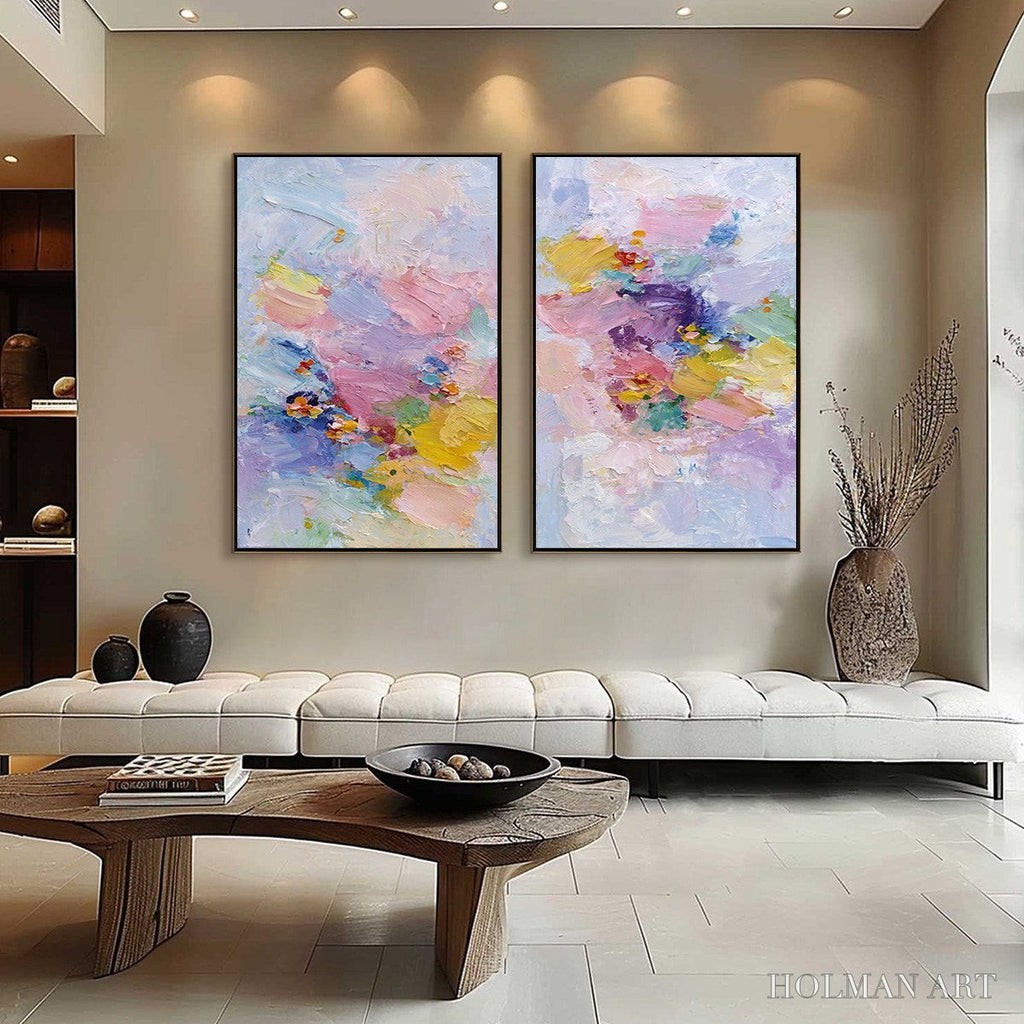 HOLMAN ART Garden Reverie – Colorful Abstract Floral Impasto Painting Set of 2 - image 2