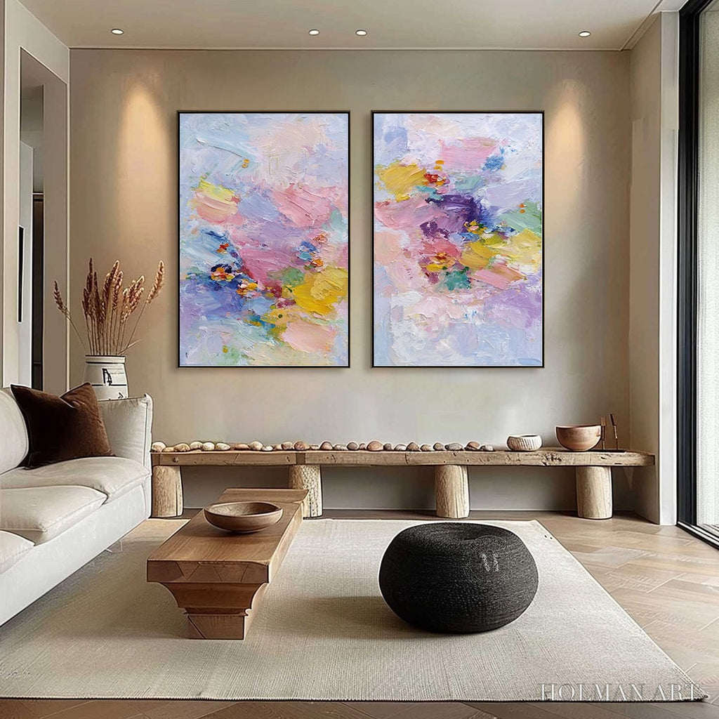 HOLMAN ART Garden Reverie – Colorful Abstract Floral Impasto Painting Set of 2 - image 4