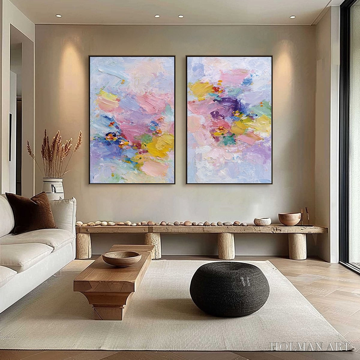 HOLMAN ART Garden Reverie – Colorful Abstract Floral Impasto Painting Set of 2 - image 4