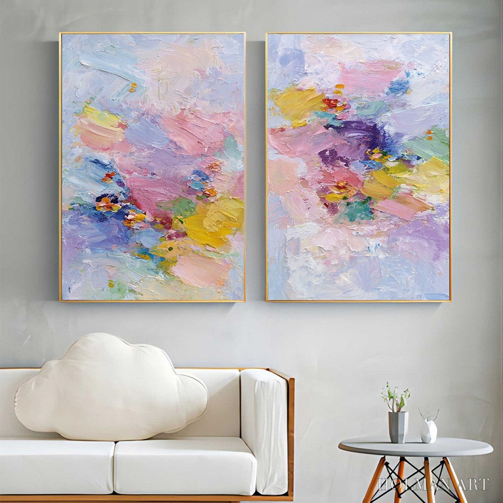 HOLMAN ART Garden Reverie – Colorful Abstract Floral Impasto Painting Set of 2 - image 6