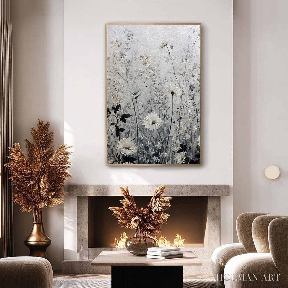 HOLMAN ART Whispers in the Meadow – Textured Neutral Floral Meadow Painting - image 6