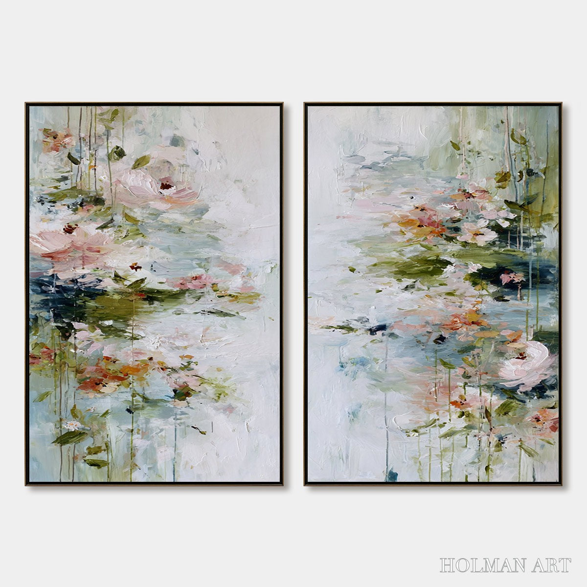 HOLMAN ART Garden Reverie – Abstract Impressionist Floral Diptych Painting - image 1