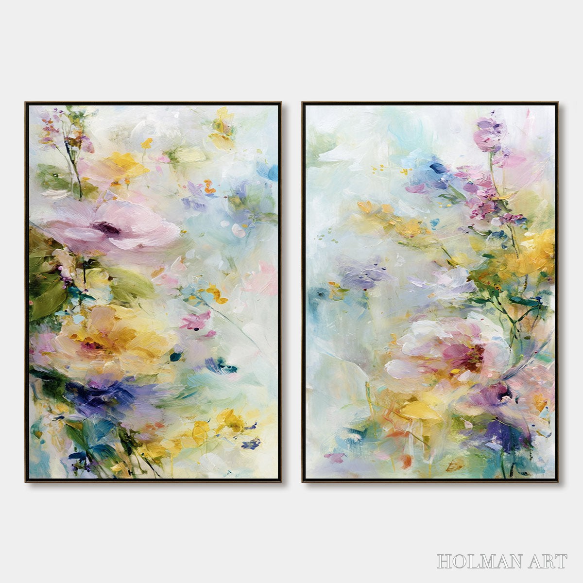 HOLMAN ART Jardin Secret – Impressionistic Abstract Floral Painting Set of 2 - image 1