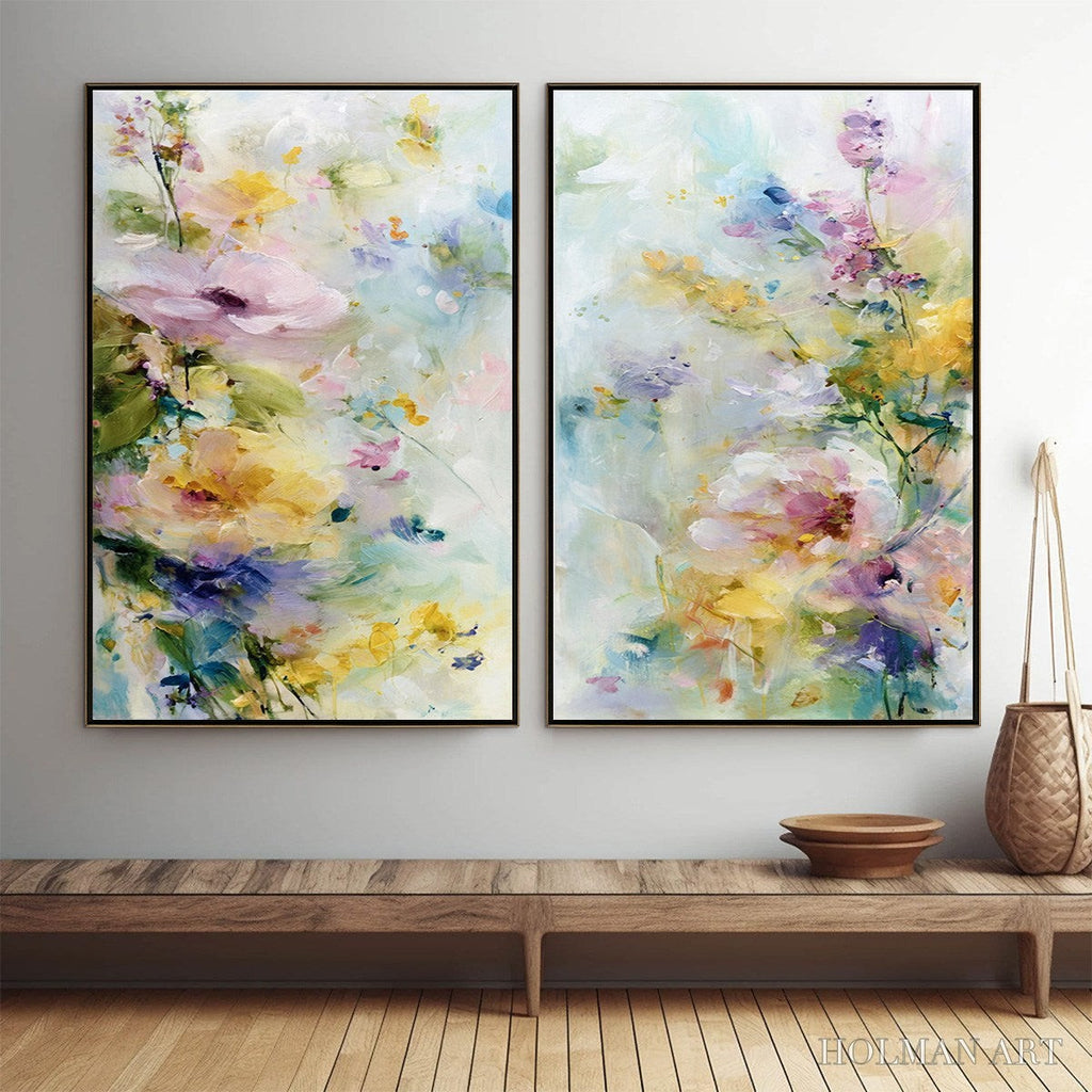HOLMAN ART Jardin Secret – Impressionistic Abstract Floral Painting Set of 2 - image 2