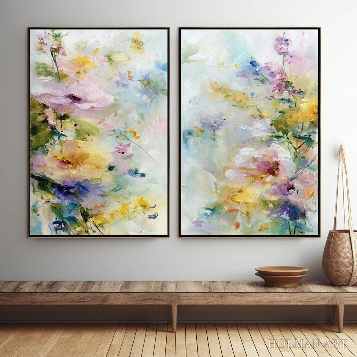 HOLMAN ART Jardin Secret – Impressionistic Abstract Floral Painting Set of 2 - image 2
