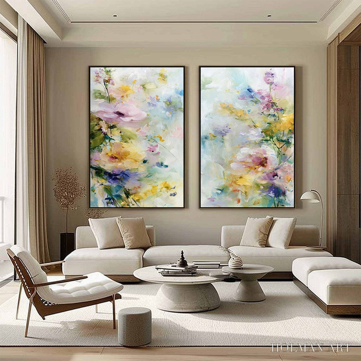 HOLMAN ART Jardin Secret – Impressionistic Abstract Floral Painting Set of 2 - image 4