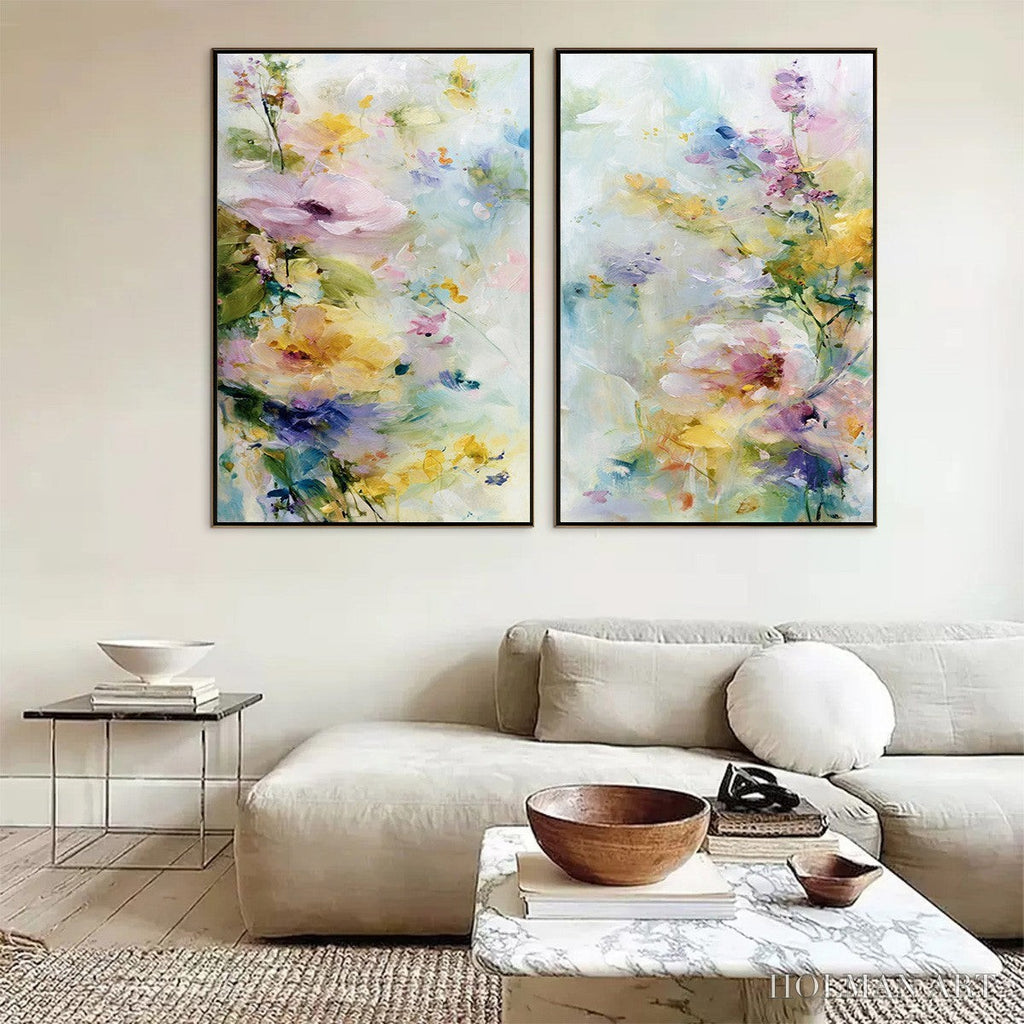 HOLMAN ART Jardin Secret – Impressionistic Abstract Floral Painting Set of 2 - image 6