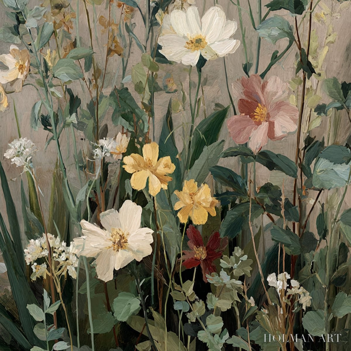 HOLMAN ART Wild Bloom Serenade – Vintage Style Wildflower Meadow Oil Painting - image 3