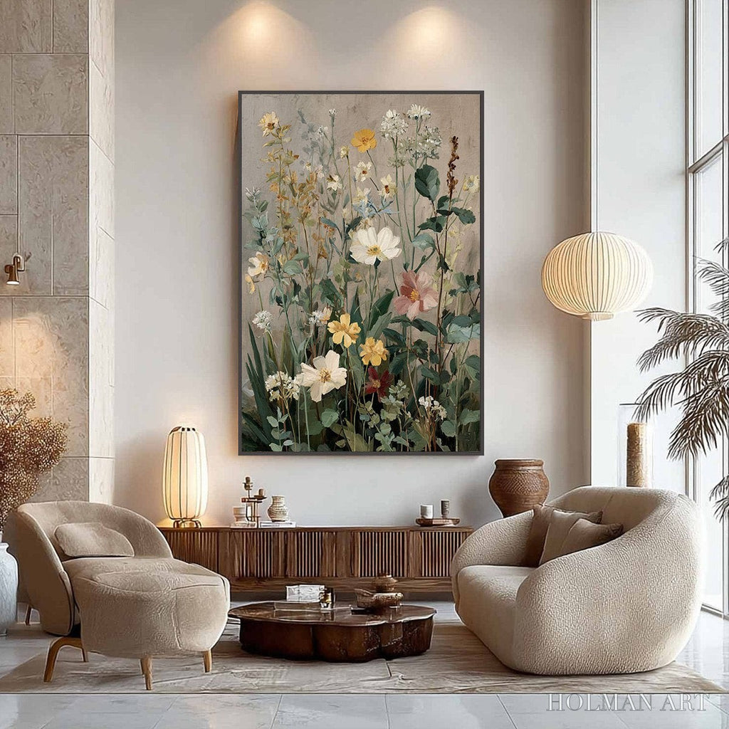 HOLMAN ART Wild Bloom Serenade – Vintage Style Wildflower Meadow Oil Painting - image 6