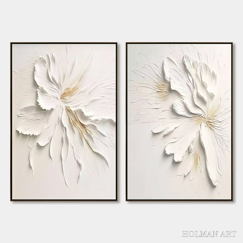 HOLMAN ART Ivory Whispers – Textured White Floral Impasto Painting Set - image 1