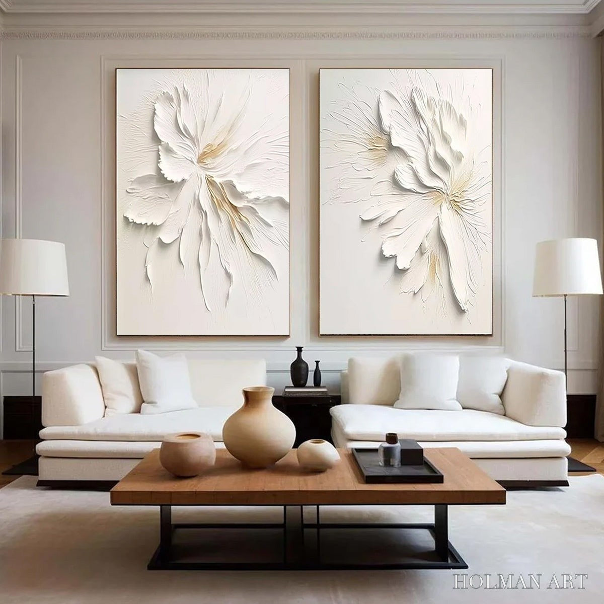 HOLMAN ART Ivory Whispers – Textured White Floral Impasto Painting Set - image 3