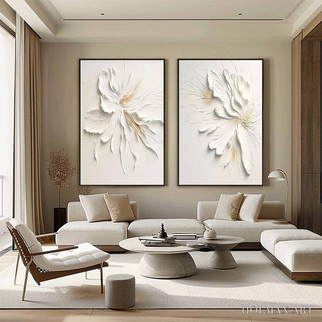 HOLMAN ART Ivory Whispers – Textured White Floral Impasto Painting Set - image 4