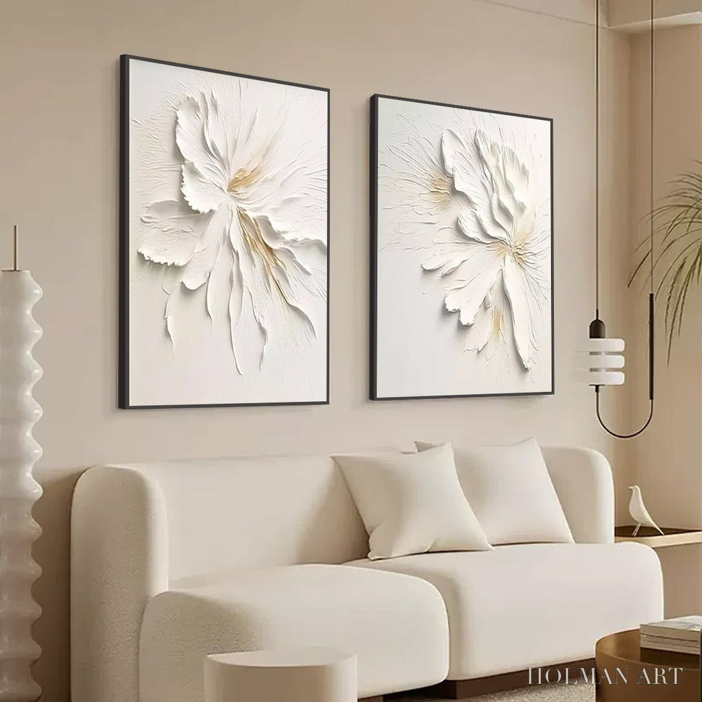 HOLMAN ART Ivory Whispers – Textured White Floral Impasto Painting Set - image 5