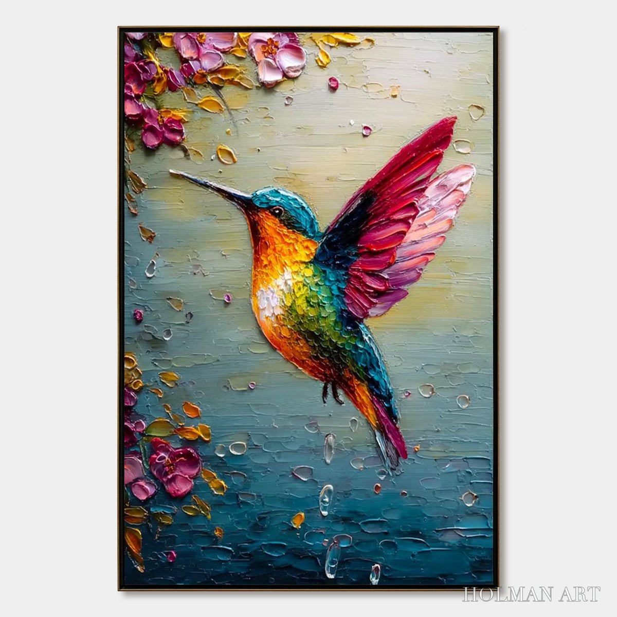 HOLMAN ART Nectar Flight – Vibrant Impressionist Hummingbird Floral Oil Painting - image 1