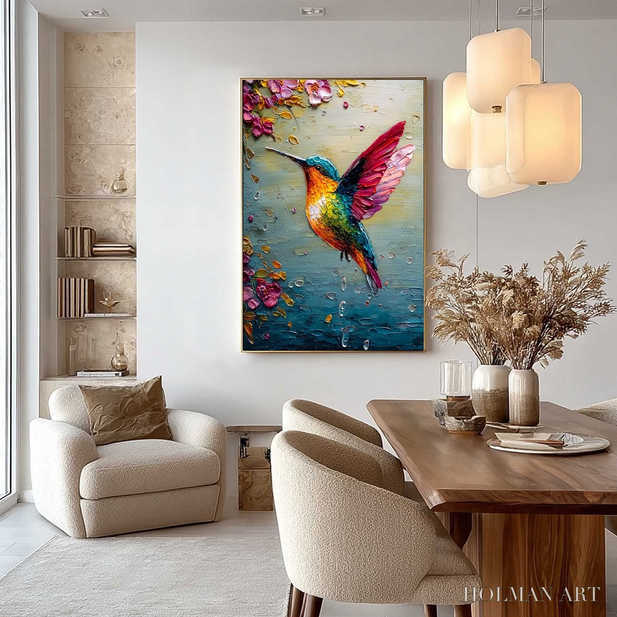 HOLMAN ART Nectar Flight – Vibrant Impressionist Hummingbird Floral Oil Painting - image 2