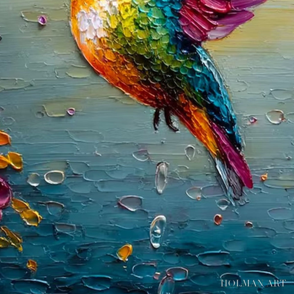 HOLMAN ART Nectar Flight – Vibrant Impressionist Hummingbird Floral Oil Painting - image 3