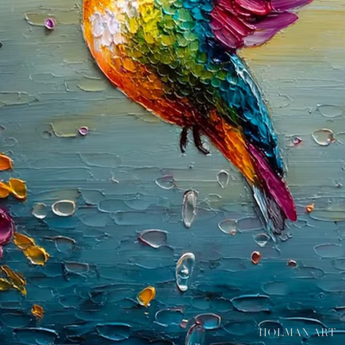 HOLMAN ART Nectar Flight – Vibrant Impressionist Hummingbird Floral Oil Painting - image 3
