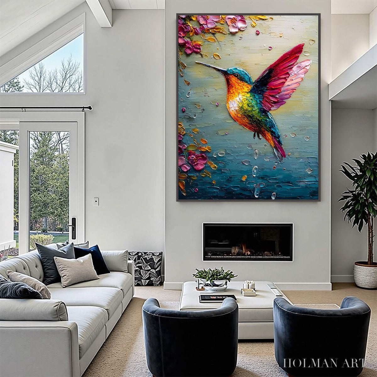 HOLMAN ART Nectar Flight – Vibrant Impressionist Hummingbird Floral Oil Painting - image 4