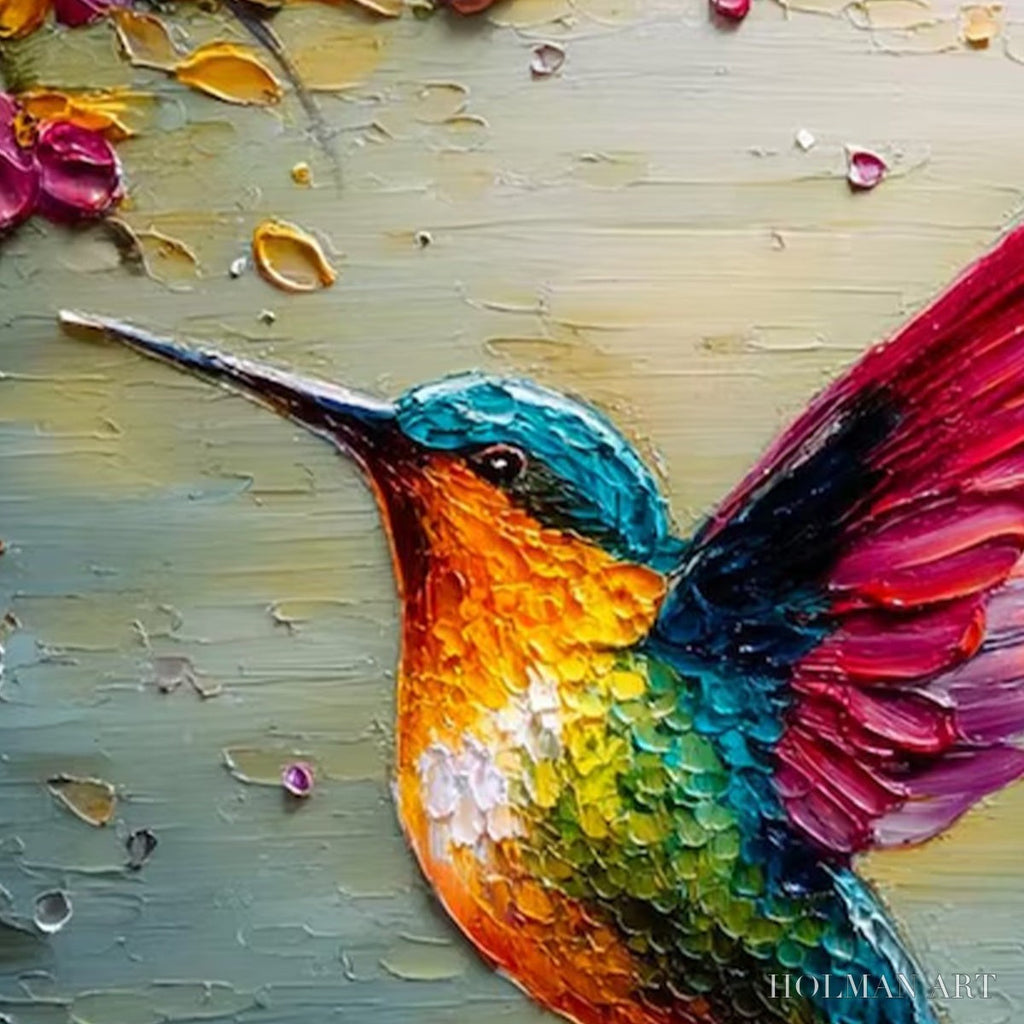 HOLMAN ART Nectar Flight – Vibrant Impressionist Hummingbird Floral Oil Painting - image 5
