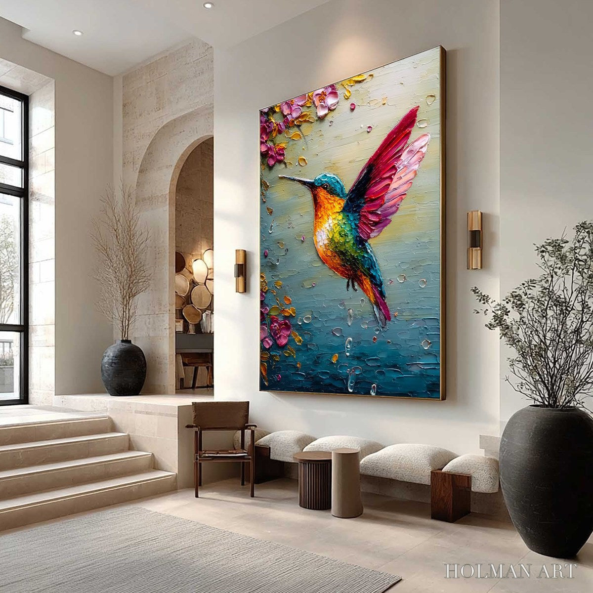 HOLMAN ART Nectar Flight – Vibrant Impressionist Hummingbird Floral Oil Painting - image 6
