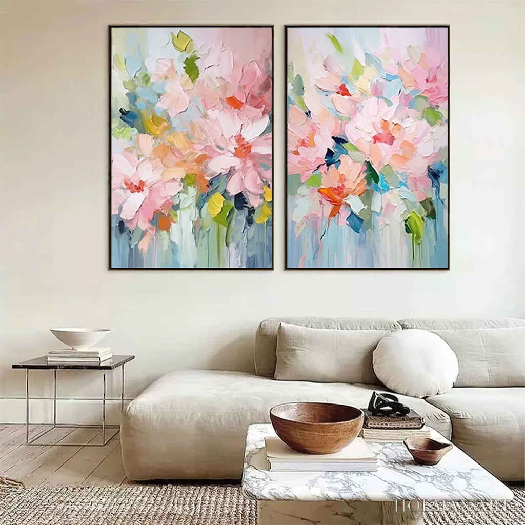 HOLMAN ART Blossom Chorale – Textured Impressionist Floral Diptych Oil Painting - image 2