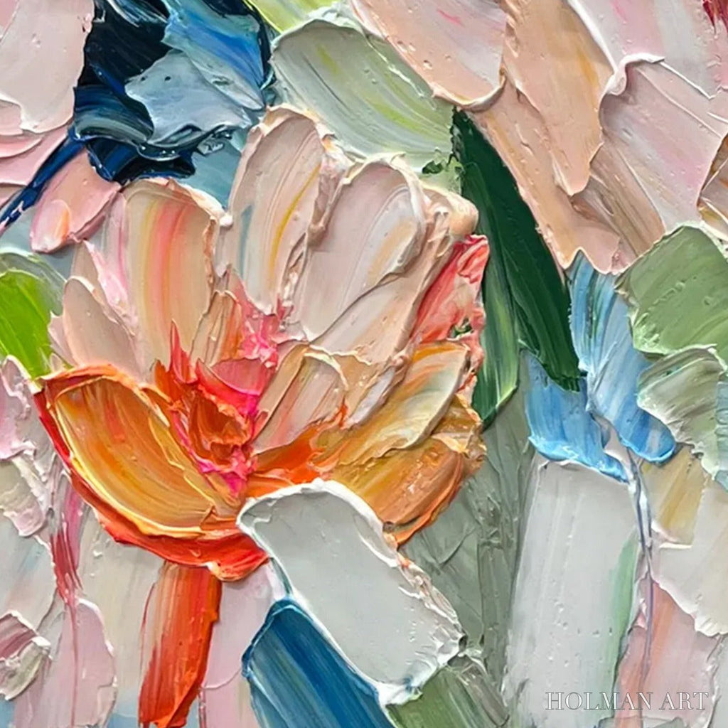 HOLMAN ART Blossom Chorale – Textured Impressionist Floral Diptych Oil Painting - image 4