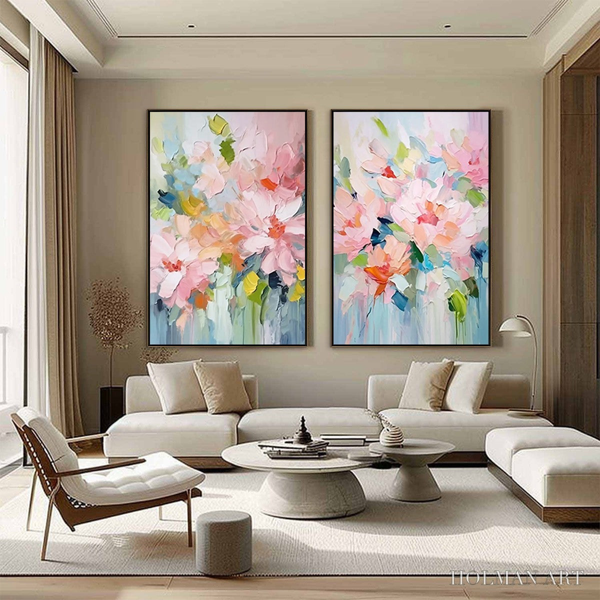 HOLMAN ART Blossom Chorale – Textured Impressionist Floral Diptych Oil Painting - image 5