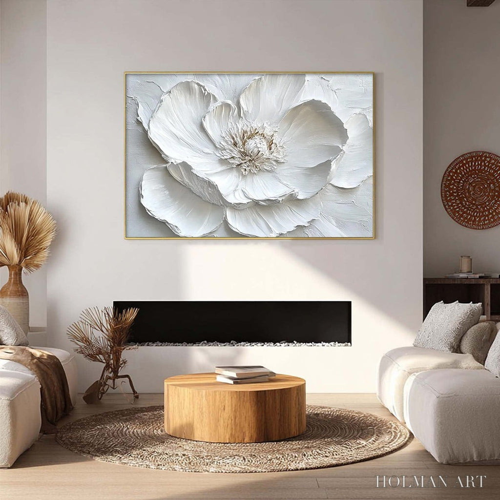 HOLMAN ART Ivory Bloom – Minimalist Textured Floral Oil Painting - image 2