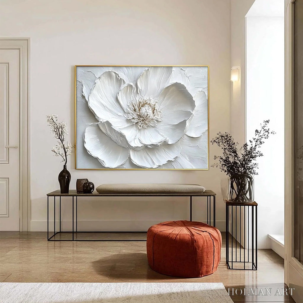 HOLMAN ART Ivory Bloom – Minimalist Textured Floral Oil Painting - image 3