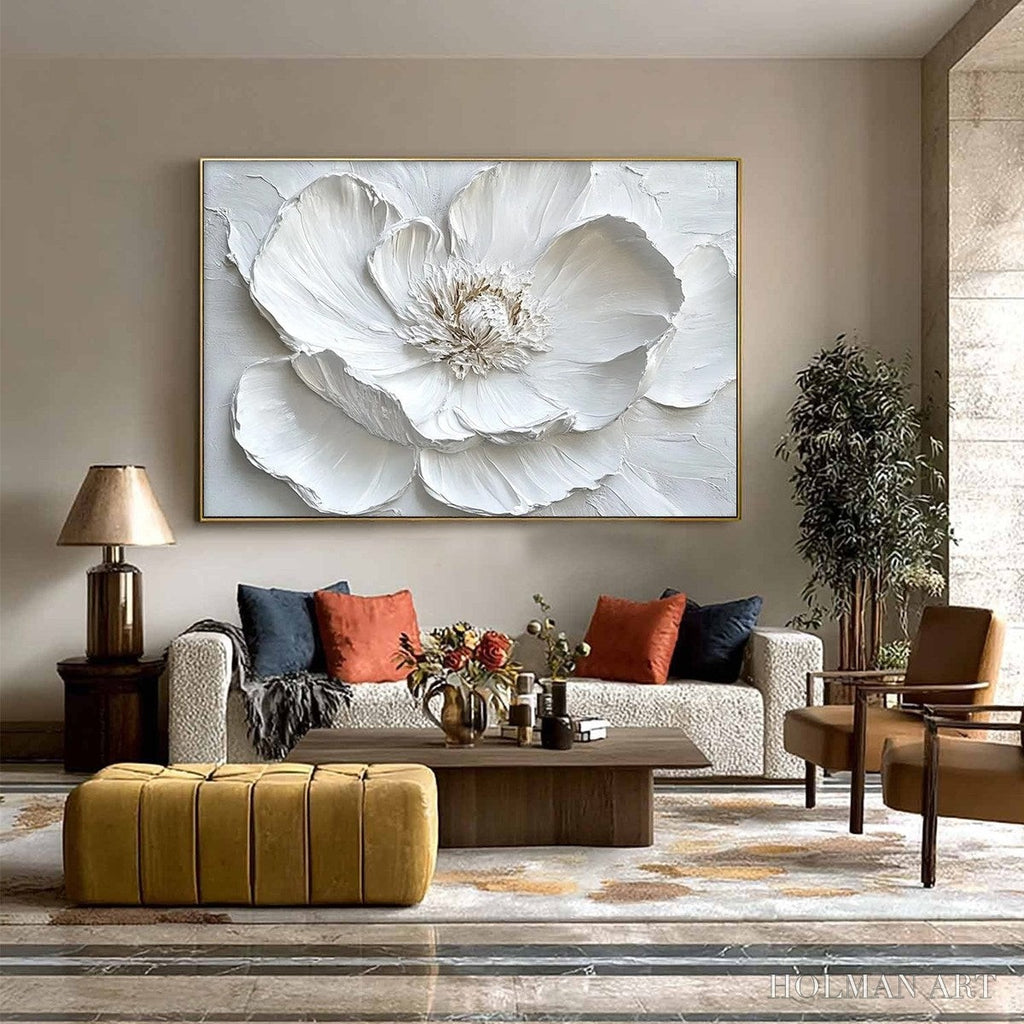 HOLMAN ART Ivory Bloom – Minimalist Textured Floral Oil Painting - image 5